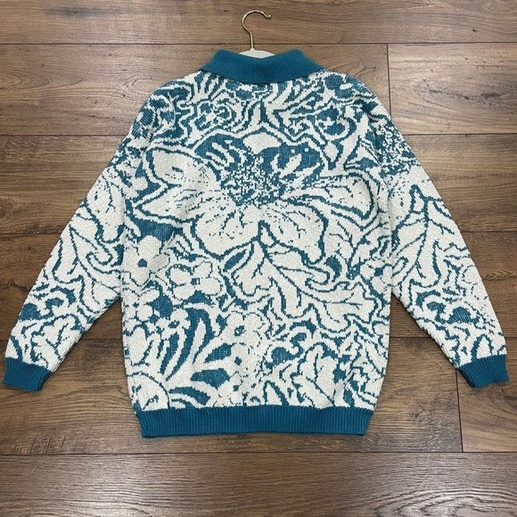DIANE VON FURSTENBERG Sweater Womens Medium Collared Floral Textured Y2K Vintage - Picture 7 of 11